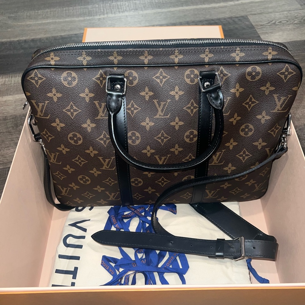 Louis Vuitton Monogram Macassar Porte-Documents Voyage PM Men’s Briefcase